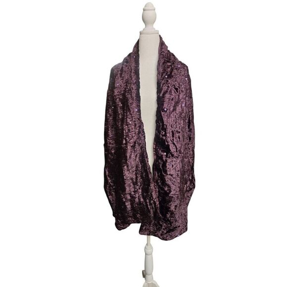 Parisian Signature Women's One Size Plum Crushed Velvet Sequins Evening Wrap - Picture 2 of 6